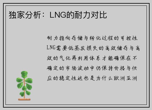 独家分析：LNG的耐力对比