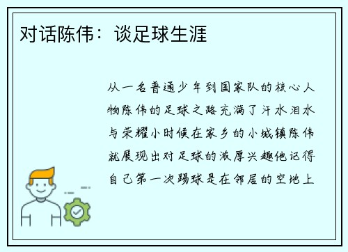对话陈伟：谈足球生涯